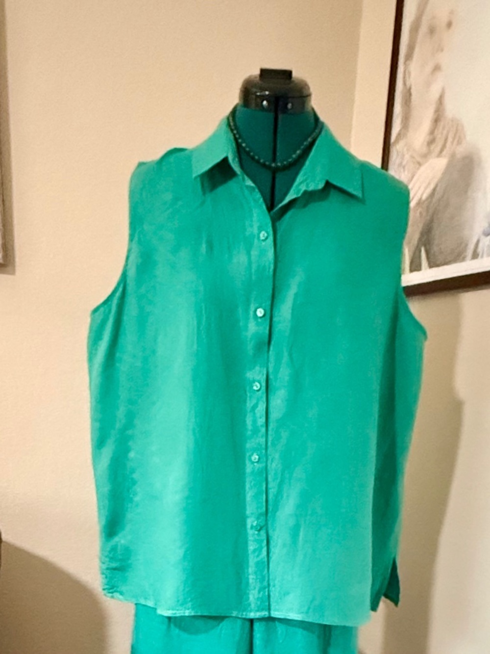 Eileen Fisher Organic Linen Sleeveless Shirt – Size XL – Teal-Green